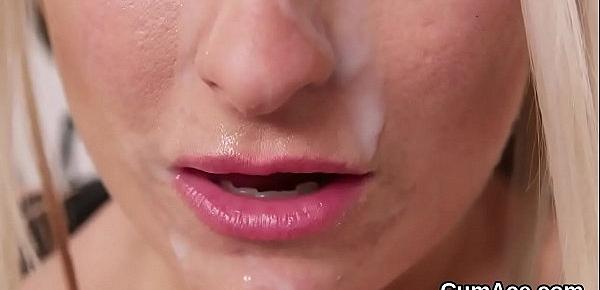  Unusual honey gets cumshot on her face swallowing all the semen